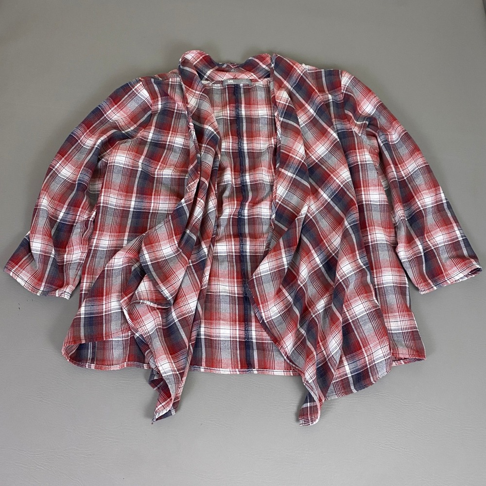 Lee Riders Cardigan Flannel Women's 1X‎ Plaid Open Front Red White Blue Casual